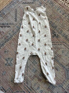 Rylee + Cru Cream Sailboat Print Footie Romper
